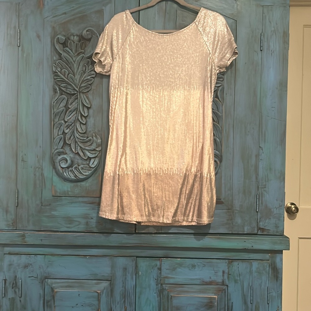 Free People Metallic Cream Mini Dress